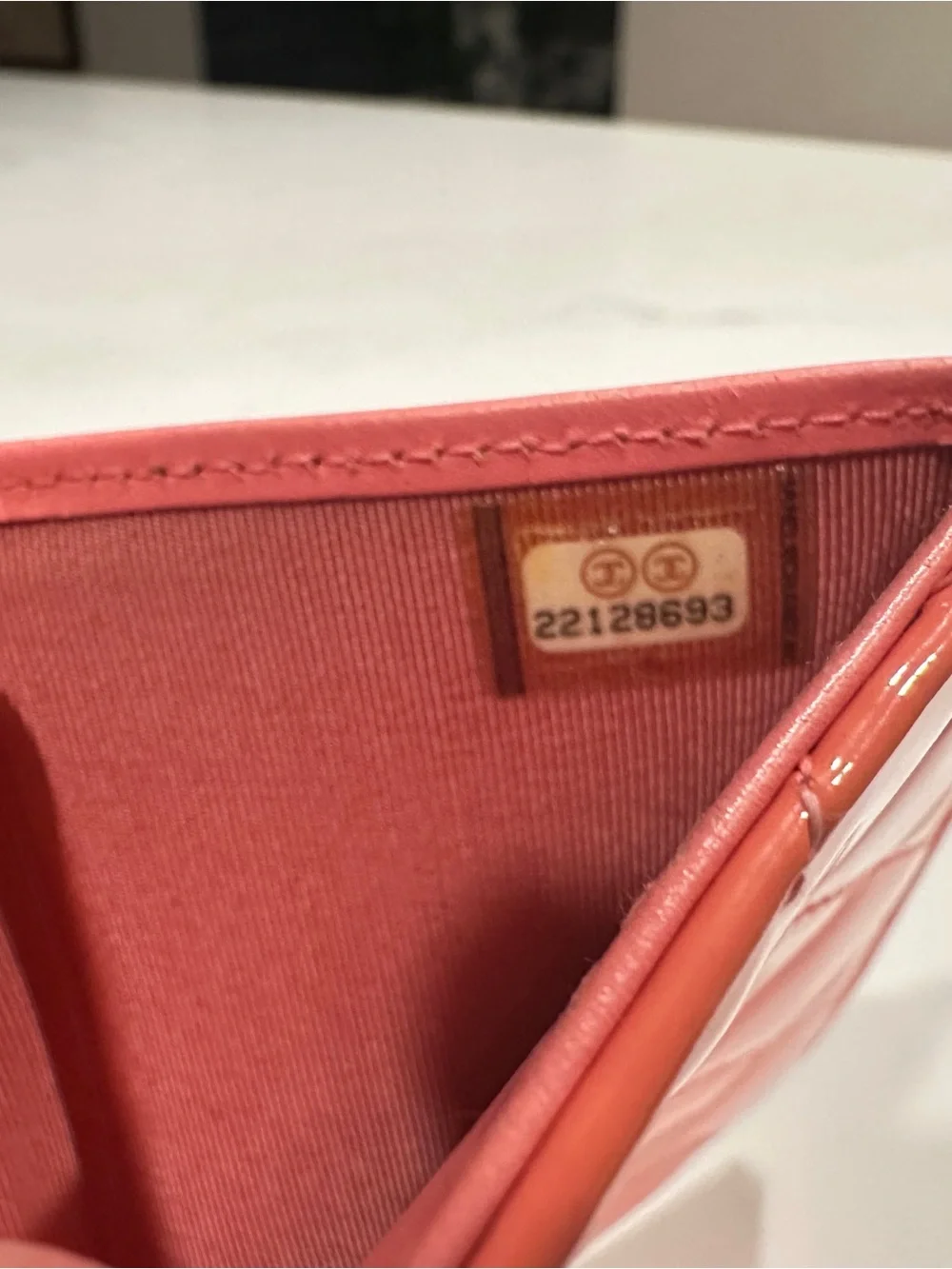 CHANEL Quilted Patent Leather Mini Wallet - Bright Coral Orange